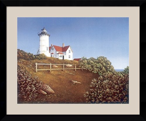Wood''s Hole Lighthouse Framed Art Print by Daniel Pollera, 36.87 in. x 30.37 in. Framed
