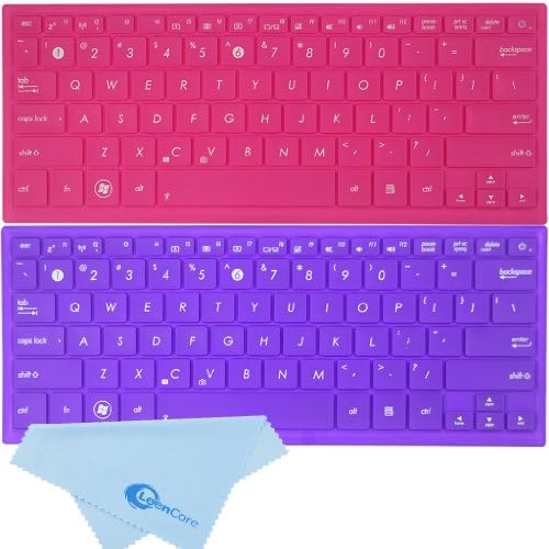 LeenCore® 2-Pack Sweet Cute Cool Fashion Colorful Series Silicone Laptop Keyboard Skin Cover Protector for 13.3-Inch Asus Ultrabook Zenbook UX31 UX31E UX31A UX32A UX32VD UX42 U38 US Layout + 1x Microfiber Cleaning Cloth from LeenCore (Hot Pink+Purple)