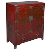 Handmade Oriental Furniture - 38" Antique Style Red Leather Storage Cabinet - Traditional Heirloom