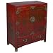 Handmade Oriental Furniture - 38" Antique Style Red Leather Storage Cabinet - Traditional Heirloom