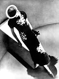 POSTCARD. MODEL IN DRESS, HAT BY SCHIAPARELLI, PARIS, FRANCE 1936. PHOTOGRAPH BY MAN RAY. NEW