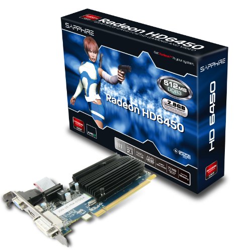 Sapphire Radeon HD6450 Grafikkarte (PCI-e, 512MB GDDR3 Speicher, Dual-DVI, VGA, 1 GPU)
