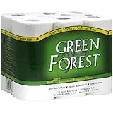 Green Forest Unscented Bathroom Tissue, 100% Recycled Paper,  Whitened Without Chlorine, 352 Sheets Roll 12 Double Roll Packages (Pack of 4)