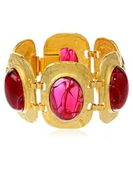 Kenneth Jay Lane Satin Gold and Flawed Ruby 6 Oval Bracelet, 7.5"