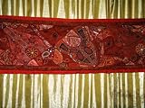 Burnt Red Black Vintage Patchwork India Sari Tapestry Wall Hanging Table Runner