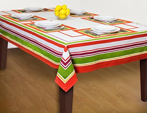 Fiesta Table Linen Bundle - One Rectangular Tablecloth (60 x 102 Inches) and Set of 6 Placemats (12 x 19 Inches)