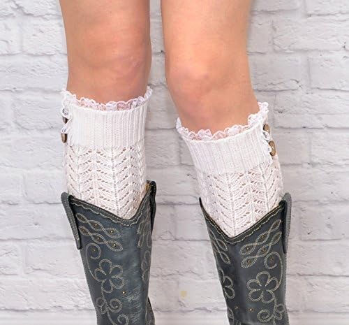 Grace and lace White Button knit boot socks, Beige or white Women Leg Warmer, Legwarmers Knee High, Great Gift For Mom, Lace Boot cuffs, Cowboy Boot Socks