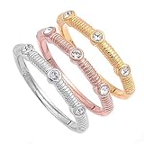 3 pc Ring Set - Sterling Silver - Tri-Color - Clear CZ - 8 mm x 5 mm, Sizes 5-10
