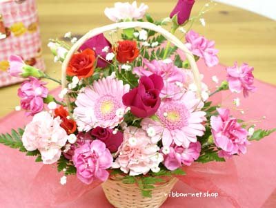 【送料無料】季節のお花のフラワーアレンジメント(ピンク系)FL-MD-76