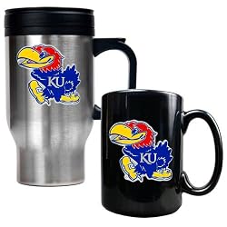 Kansas Jayhawks NCAA Stainless Travel Mug And Ceramic Mug Set by Great American Products