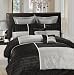 8 PC EXQUISITE SILVER AND BLACK FAUX SILK COMFORTER SET, QUEEN & KING SIZE