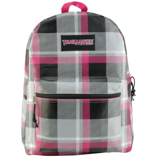 Pink & Gray Plaid Checkered Trail Maker Classic School Book Bag Backpack