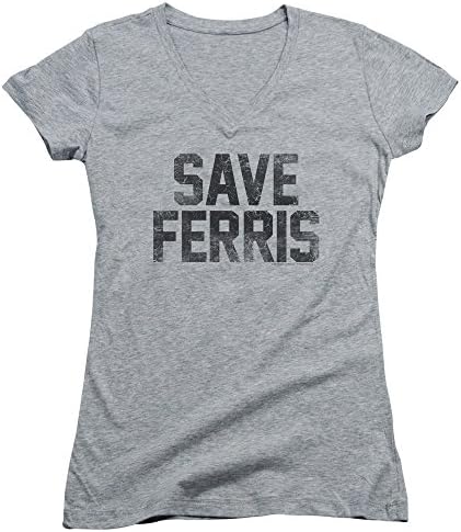 Ferris Buellers Day Off - Womens Save Ferris V-Neck T-Shirt, Size: Medium, Color: Athletic Heather
