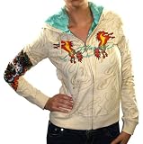 ED HARDY Christian Audigier Womens Horse Faux Fur Hoodie Hooded Sweatshirt Top