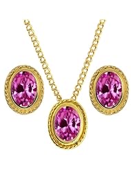 3.00 Ct Pink Created Sapphire 925 Yellow Gold Plated Silver Pendant Earrings Set