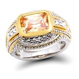 Bling Jewelry Designer Inspired Champagne Emerald Cut Cubic Zirconium Ring - 7