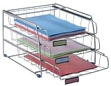 Alba Three-Level Front Loading Wire Desktop Letter Trays, with Label Holders, Silver Metallic Finish (COR3F)