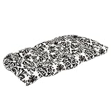 Pillow Perfect Outdoor Black/Beige Damask Wicker Loveseat Cushion