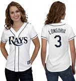 MLB Women's Tampa Bay Rays Evan Longoria White Home Short Sleeve 5 Button Synthetic Replica Baseball Jersey (White, Large)
