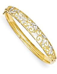 14k And Rhodium Diamond-cut Bangle Br, Best Quality Free Gift Box Satisfaction Guaranteed