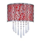 Maxim Lighting 22297RDSN Rapture 2-Light Wall Sconce, Satin Nickel Finish with Red Fabric Shade and Crystals