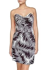 Strapless Above the Knee Cotton/Linen General Print  Dress