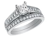 Diamond Princess Engagement Ring & Wedding Band Set 4/5 Carat (ctw) in 14K White Gold