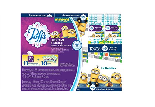 Puffs Minions Facial Tissue 11 Cube Plus 10 to Go Packs Back to School Facial Tissue Puffs