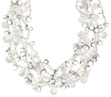 Sterling Silver Faceted Crystal and White Freshwater Cultured Pearl Necklace, 18