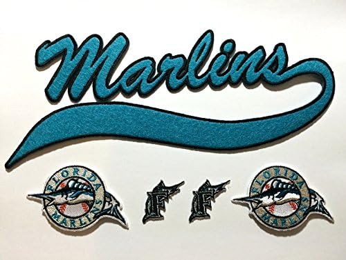 6 Florida Marlins Embroidered Iron on Patch Set . Six Old Style Logo Patches MLB Miami