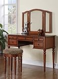 Vanity Set with 3 Fold Mirror, Stool and Drawers in Wood Finish Vanity Set with 3 Fold Mirror, Stool and Drawers in Wood Finish