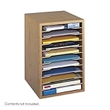 Safco Vertical Desk Top Sorter, 11 Compartments, 10.75 Inches Width x 16 Inches Height, Medium Oak (9419MO)