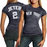 New York Yankees #2 Derek Jeter Ladies Navy Blue Glitter Triblend T-shirt