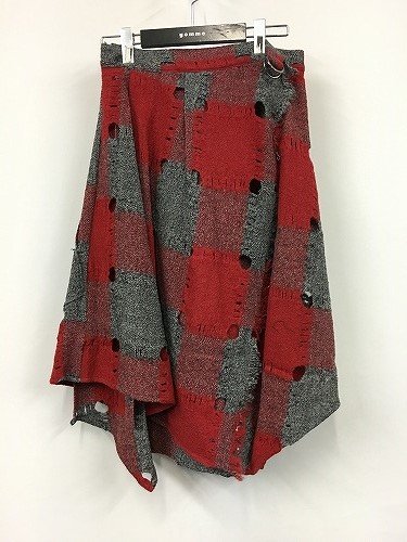 ゴムgomme/イレギュラーヘムスカート 赤×杢グレー GB-S93-021-1