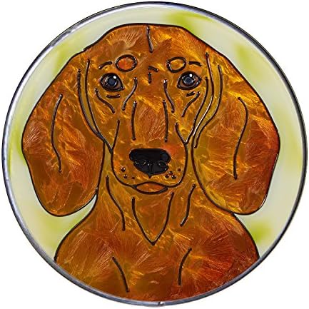 DACHSHUND Red Puppy DOG 10" SUNCATCHER CIRCLE Hand Painted AKC BREED Glass Window w/Chain Made in USA