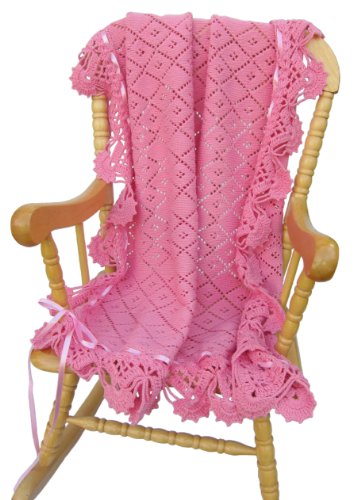 Handmade Baby Pure Cotton Blanket - Flamingo Pink (100% Hand-crocheted Border)