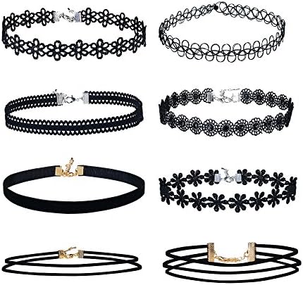 Swioo 8 Pieces Velvet Choker Necklace Lace Choker Tattoo Necklace for Women Girls, Black