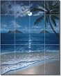 Mokulua Moonbow by Thomas Deir - Tropical Seascape Ceramic Tile Mural 21.25" x 17" Kitchen Shower Backsplash