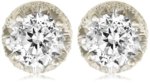 Platinum Plated Sterling Silver "100 Facets Collection" Round Cubic Zirconia Stud Earrings