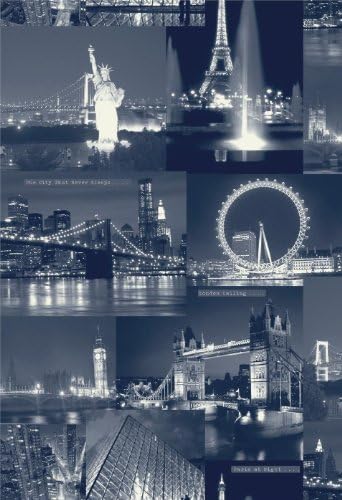 City By Night FREE PASTE with any wallpaper purchase & FREE DELIVERY. (Blue)