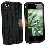 Tire Tread Silicone Case for iPhone 4 (Fits AT&T and Verizon iPhone 4) - Bl ....