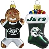 NFL New York Jets Blown Glass Gingerbread Man & Stocking Ornament 2-Pack