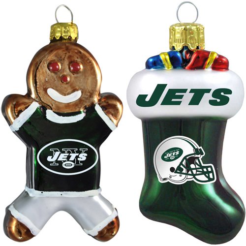 NFL New York Jets Blown Glass Gingerbread Man & Stocking Ornament 2-Pack