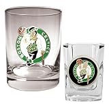 Boston Celtics Rocks Glass & Square Shot Glass Set - Primary Logo NBA Basketball