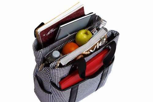 Fashionable Hybrid Tote with Sections for Files, a Tablet & Lunch – Houndstooth