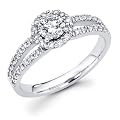 14k White Gold Cirque Halo Solitaire Round Diamond Engagement Ring w/ Micro Pave Channel Set Diamond Side Stones w/ Split Band (4/5 cttw, 1/2 ct Center, G-H Color, SI1 Clarity)