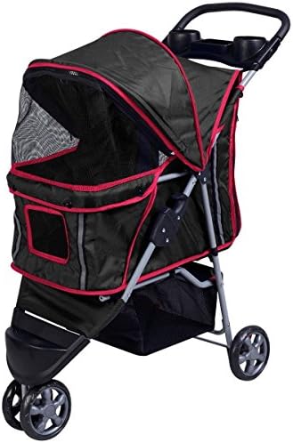 Pet Strollers Cat Dog 3 Wheels Stroller Travel Folding Easy Walk Carrier (Black)