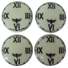 Antique Look Ceramic Clock Face Black and White Magnets- Set of 4 by Creative Co-op