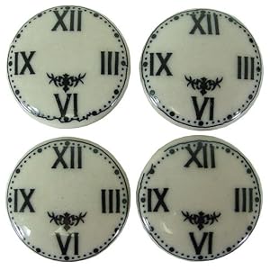 Antique Look Ceramic Clock Face Black and White Magnets- Set of 4 by Creative Co-op