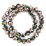 10mm cloisonne enamel flower round beads black 20pcs